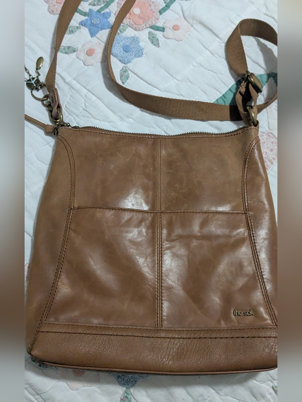 The Sak Women’s Crossbody Bag, Brown Leather, Embossed Design, Adj.